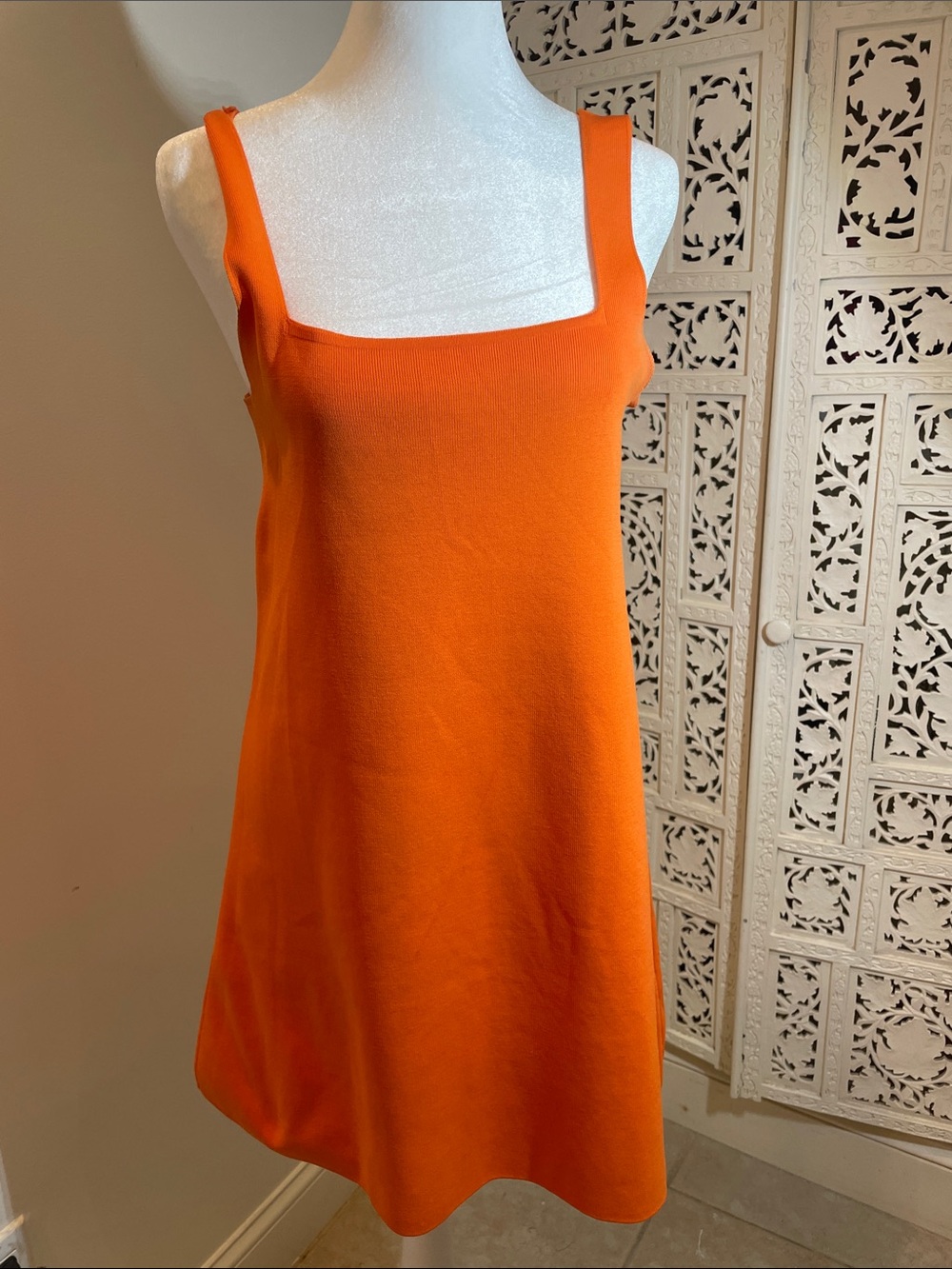 Zara Vibrant Orange Square Neck Tank Top